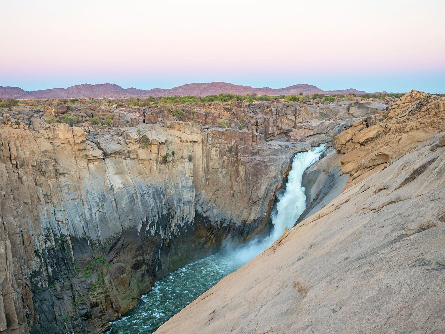 Augrabies Falls in the Northern Cape, South Africa, at dusk.